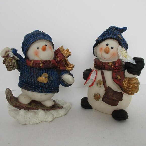 pair of resin snowman figurines - Picture 1 of 8